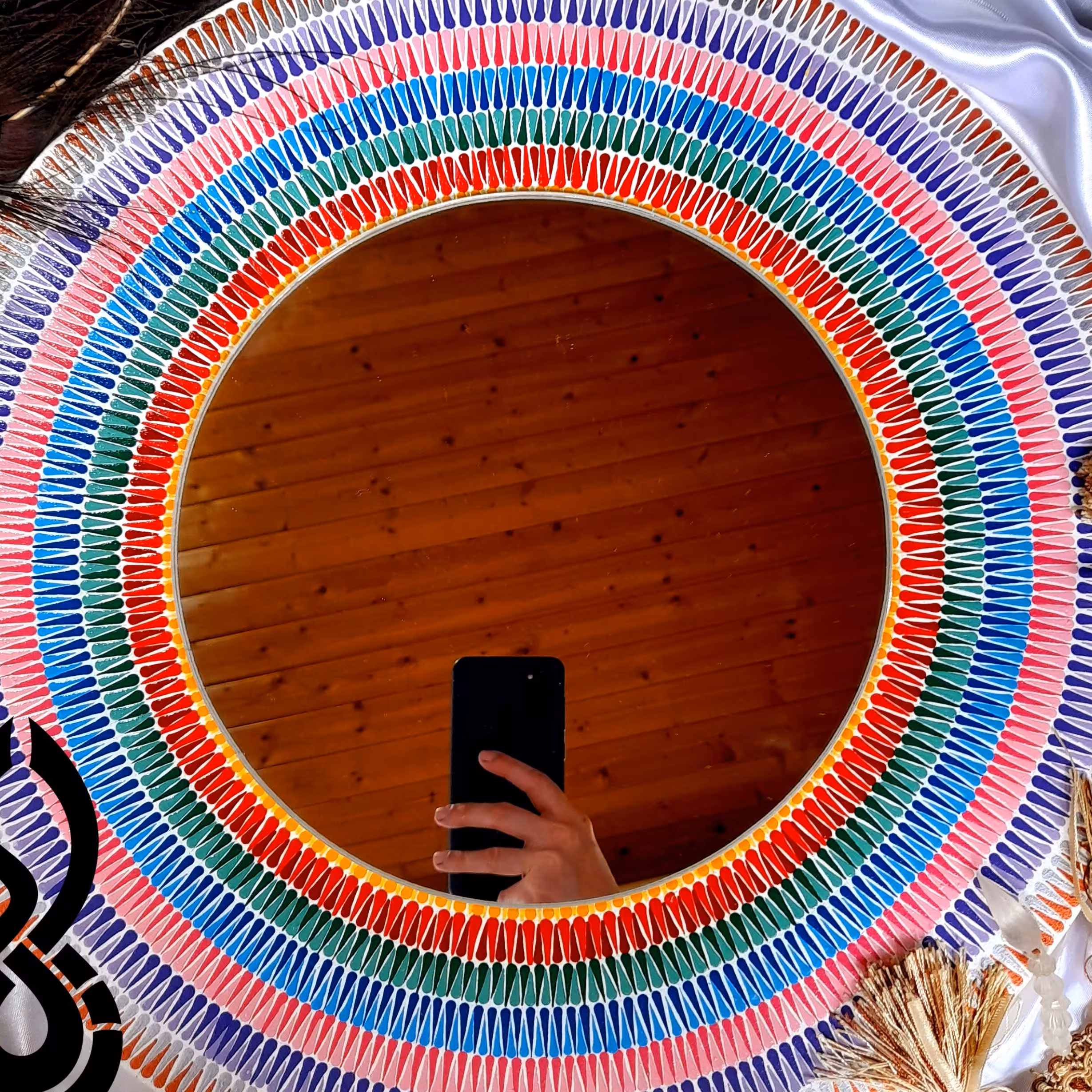 آینه سنتی چوبی هنر دست 45سانت