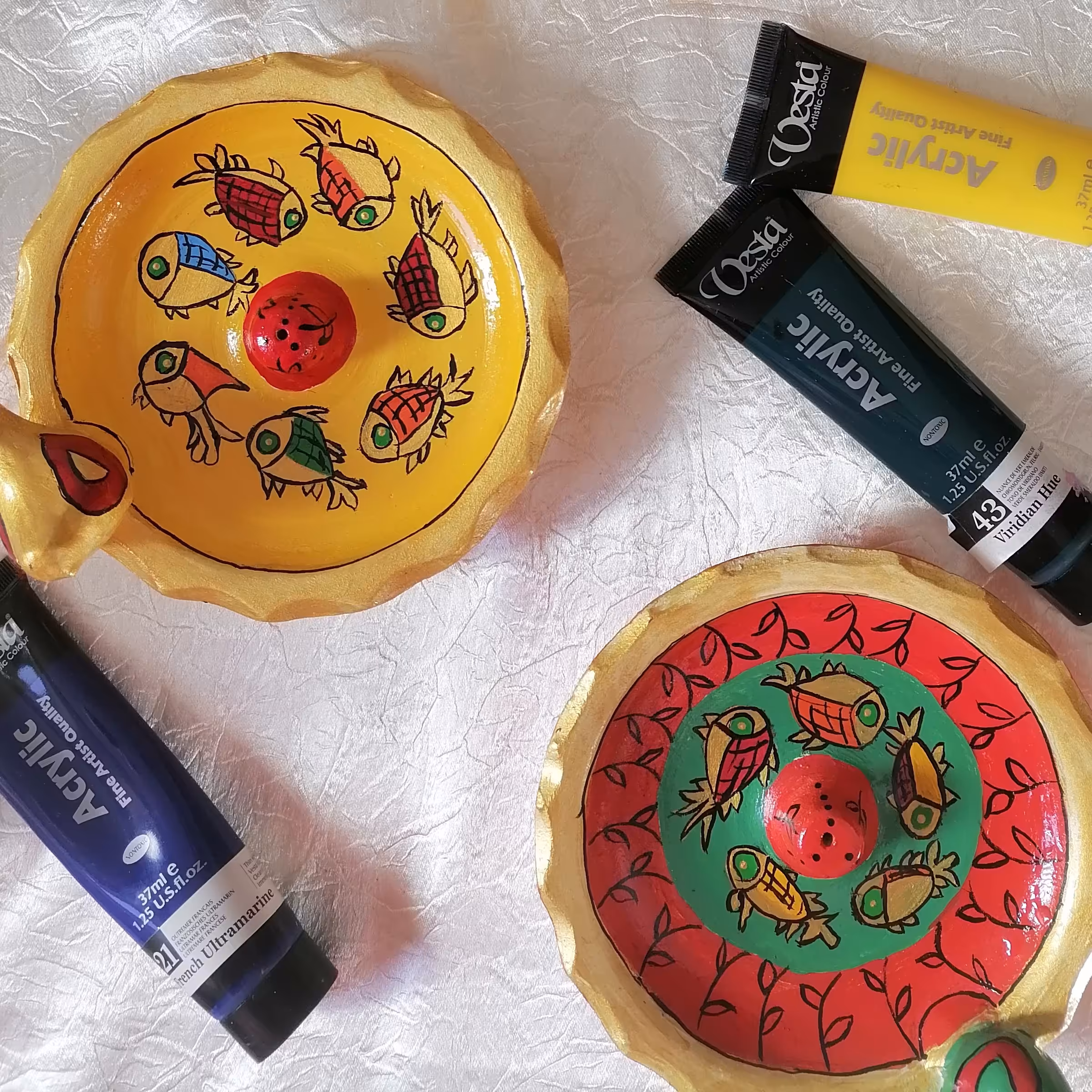 جاعودی پرنده دارسفالی طرح ماهی-دردورنگ موجوده قابل شستشو بارنگ ثابت وقیمت مناسب