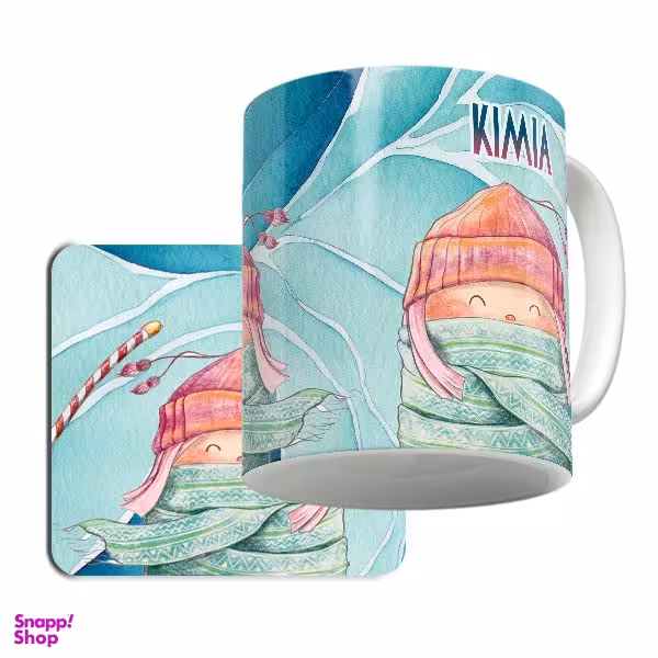 ماگ لاژید مدل اسم کیمیا طرح کارتونی به همراه زیر لیوانی