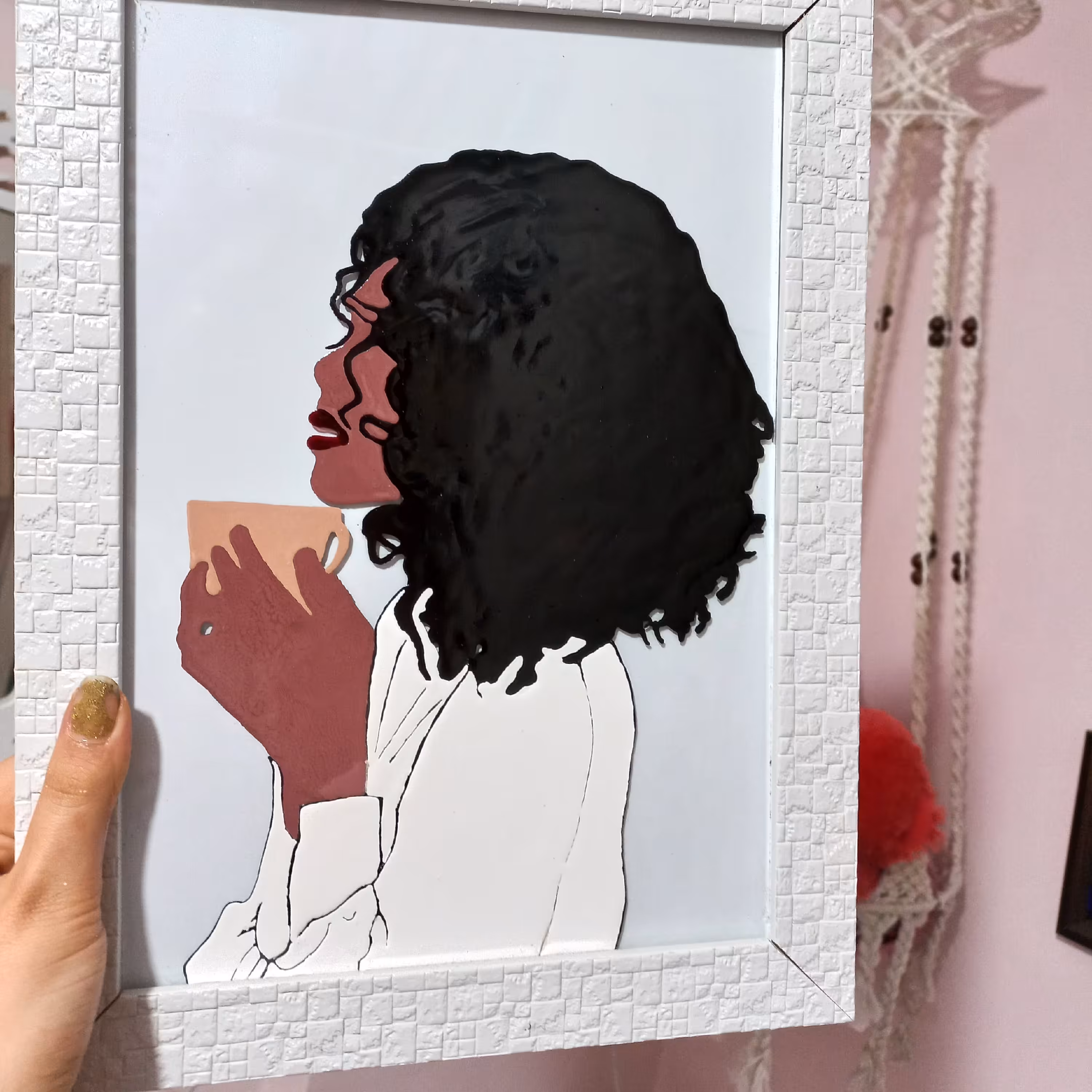 تابلو دکوری دختر آفریقایی کار ویترای با دست برجسته