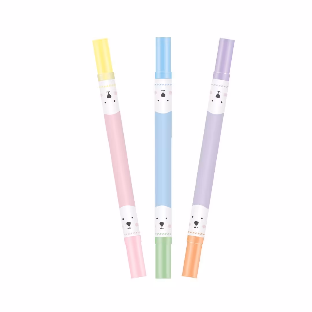 ماژیک هایلایت قلمی دو سر طرح خرس بسته 3 عددی (6 رنگ)