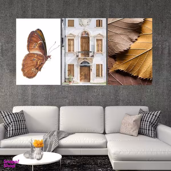 تابلو شاسی بکلیت طرح مدرن برگ پاییزی و پروانه مدل SH-1557 مجموعه 3 عددی