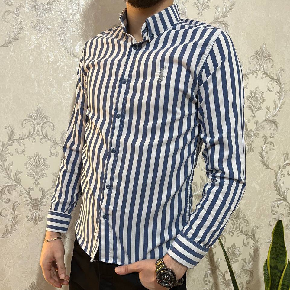پیراهن راه راه مردانه در دو رنگ سفید سرمه ای 