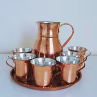 ست 3 پارچه پارچ و2  لیوان مسی طرحدار و نانو شده 