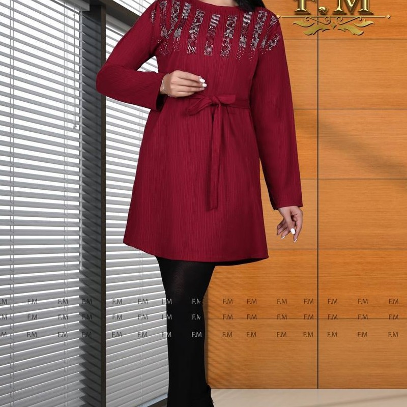 تونیک زنانه یقه نگین دار جنس کریشه درجه یک رنگبندی و سایزبندی