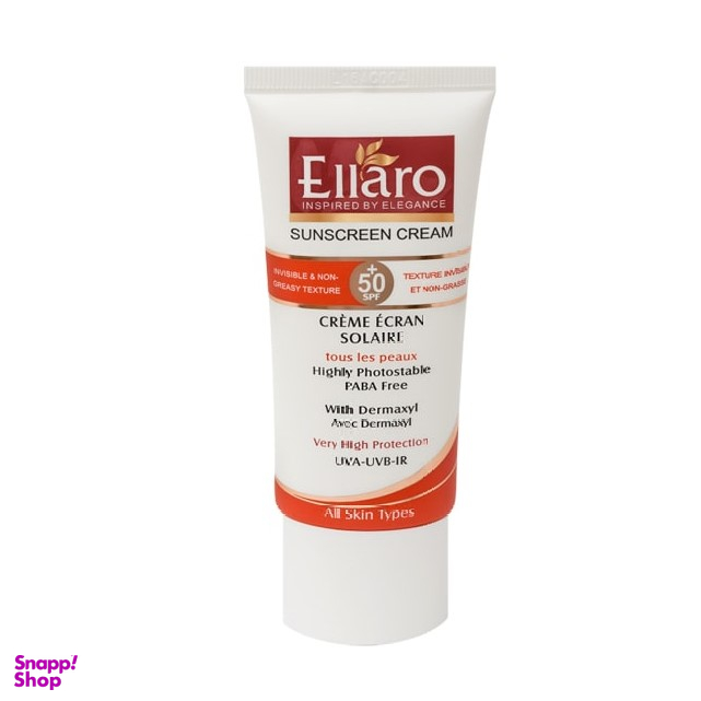 کرم ضد آفتاب الارو (Ellaro) با +SPF50 مناسب انواع پوست بژ روشن فاقد پارابن حجم 40 میلی لیتر