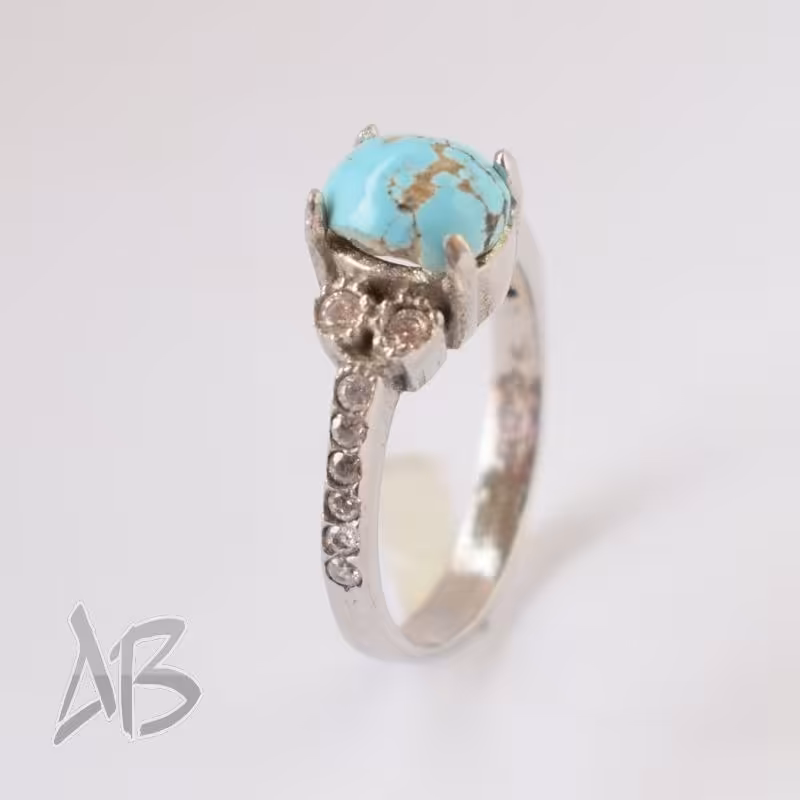 انگشتر نقره زنانه فیروزه نیشابور اصل عیار 925 آقابزرگ