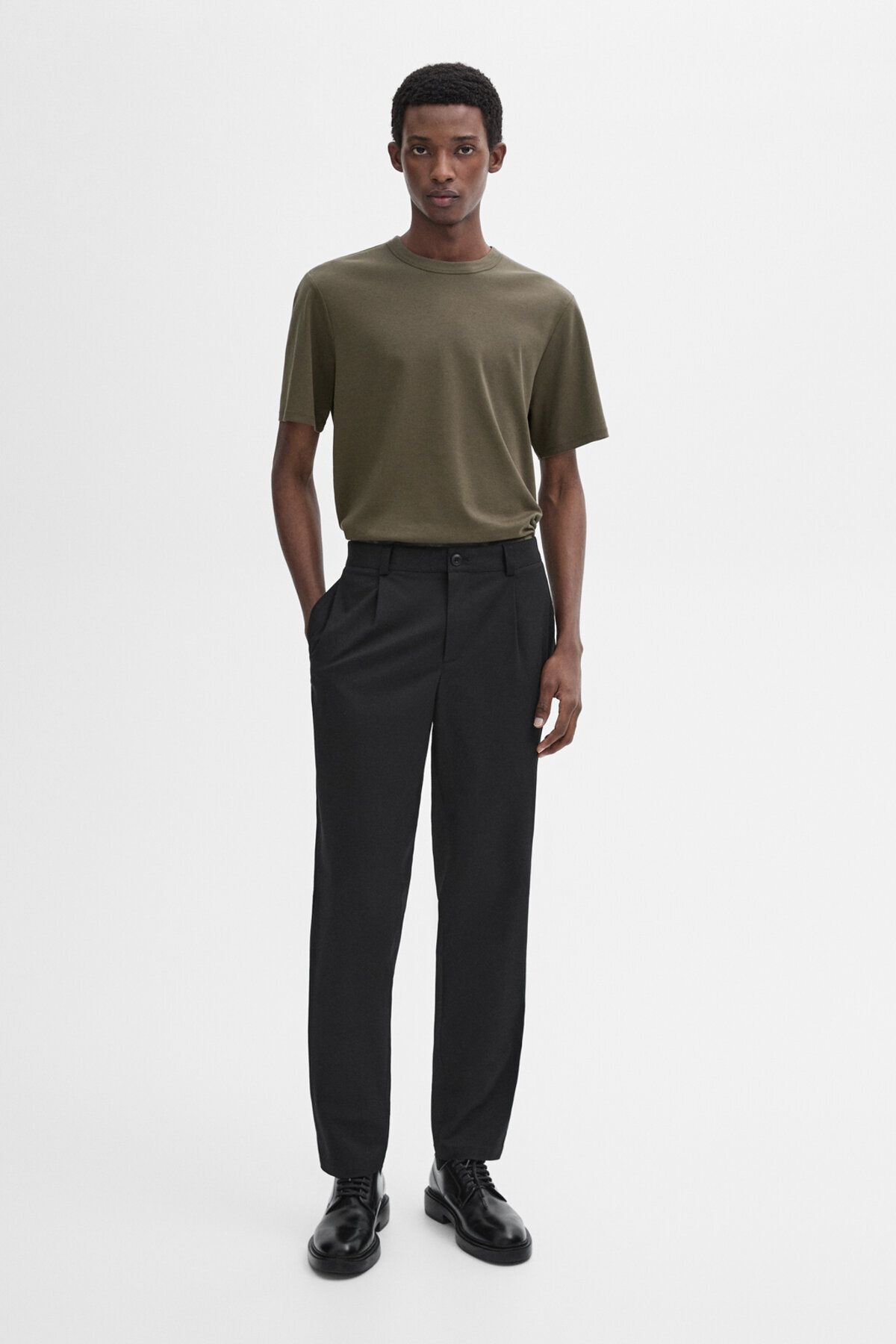 تی شرت سبز مردانه آستین کوتاه پنبه Massimo Dutti