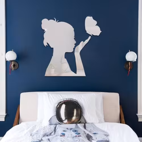 آینه دکوراتیو مولتی استایل، طرح دختربچه، در دو رنگ طلایی و نقره ای