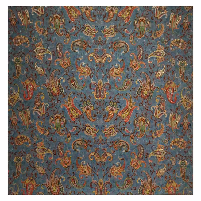 رومیزی ترمه مربع ابریشم  کد TRM82  رنگ آبی  آستر آبی