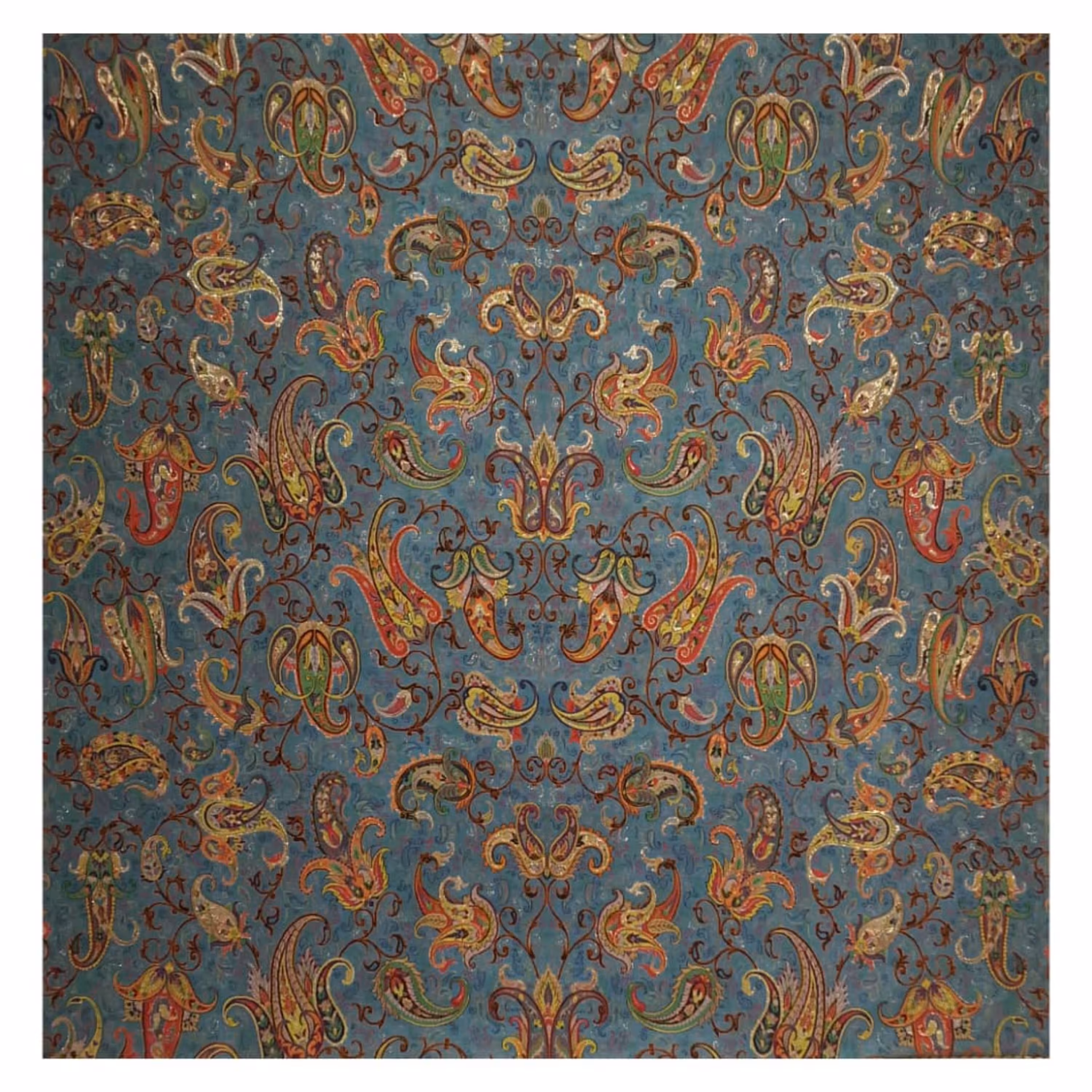 رومیزی ترمه مربع ابریشم  کد TRM82  رنگ آبی  آستر آبی