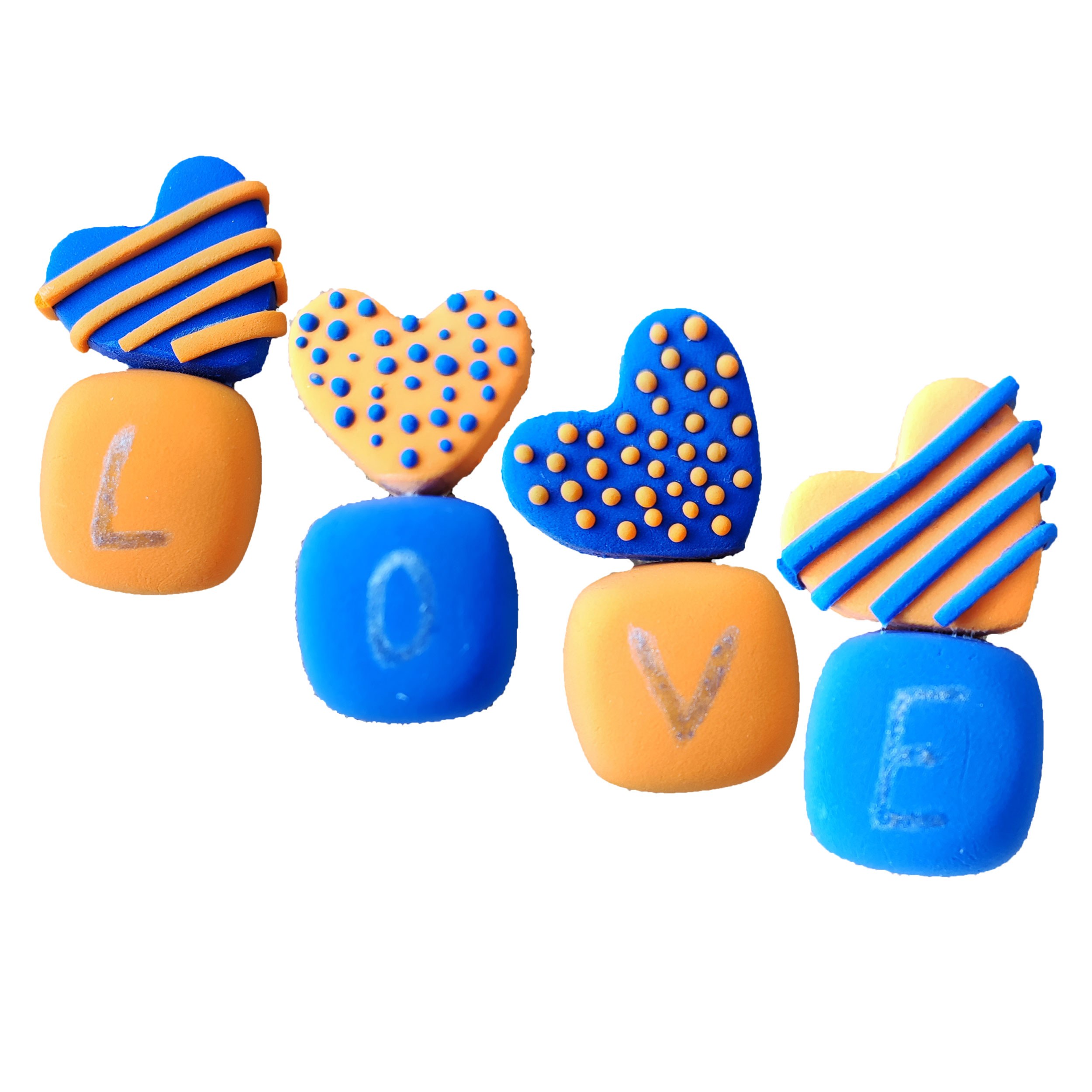 مگنت یخچال قلب و مکعب ( love ) کد MK118 مجموعه 4 عددی - رنگ نارنجی و آبی