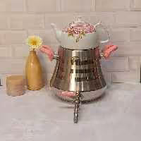 کتری قوری روگازی کد103 اف ار طرح دماوند سماور شیردار کف چدن دسته نسوز قوری چینی 