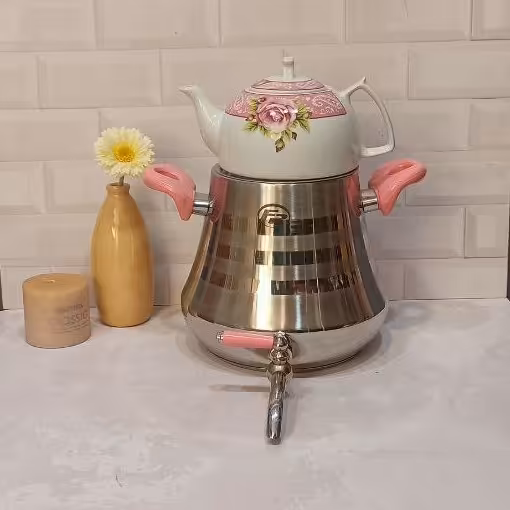 کتری قوری روگازی کد103 اف ار طرح دماوند سماور شیردار کف چدن دسته نسوز قوری چینی 