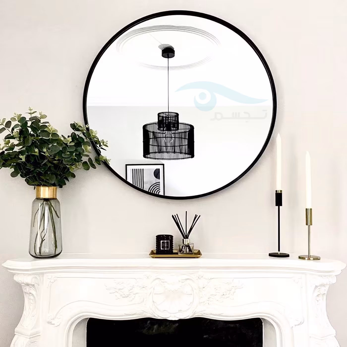 آینه تجسم گرد فریم فلزی سایز 70 مشکی(ارسال با باربری-پس کرایه) 