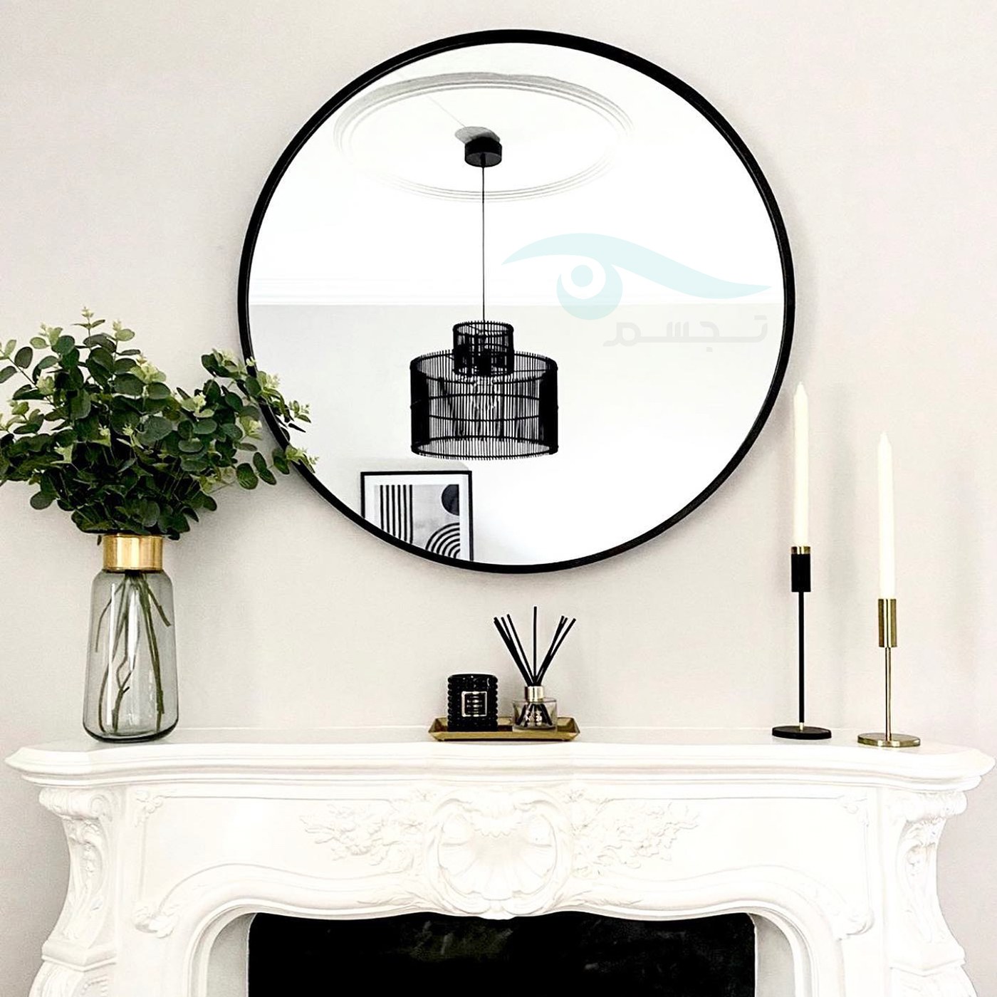 آینه تجسم گرد فریم فلزی سایز 70 مشکی(ارسال با باربری-پس کرایه)