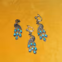 نیم ست نقره با سنگ فیروزه نیشابور