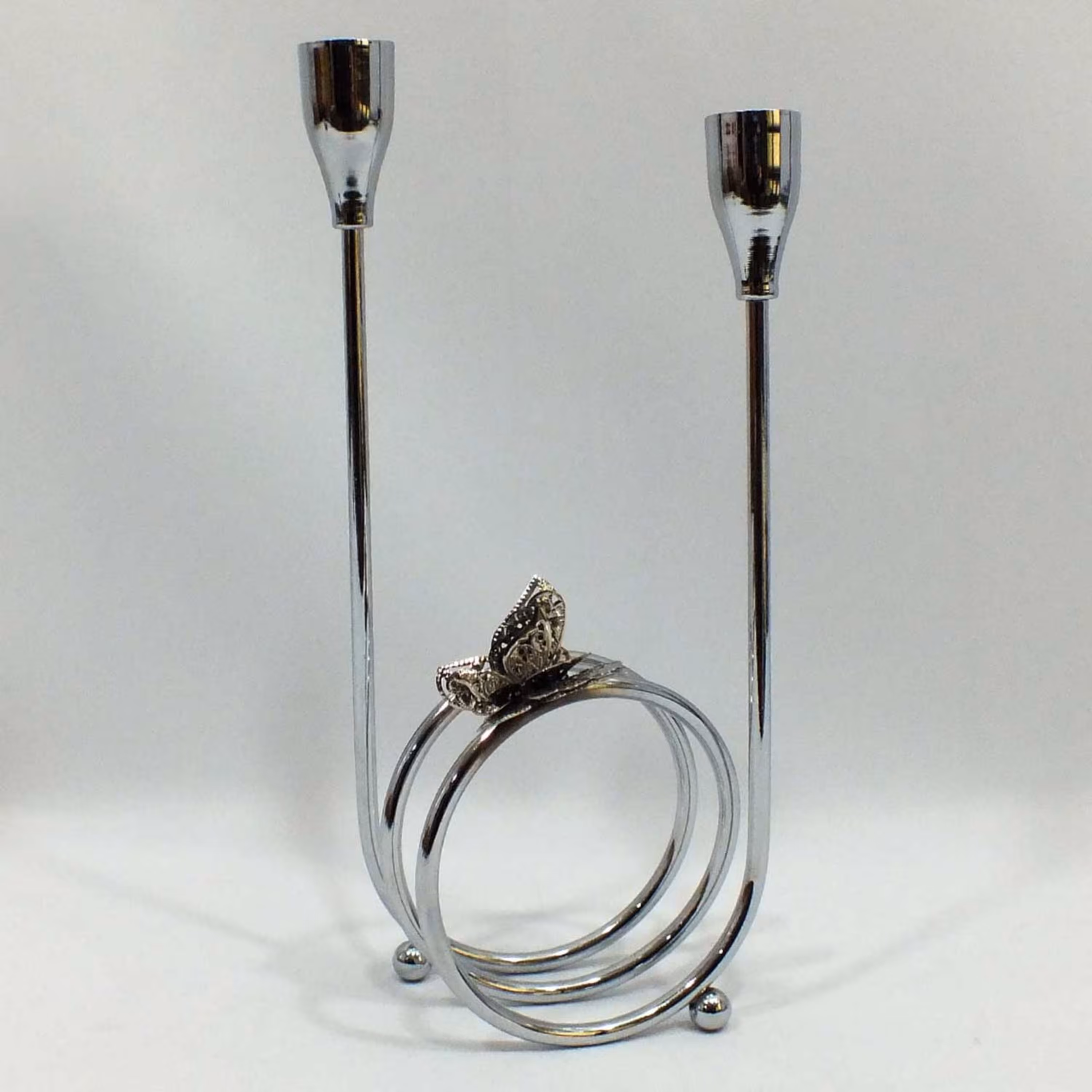 شمعدان و جا شمعی النگویی پروانه دار سیلور - جاشمعی - شمع دان