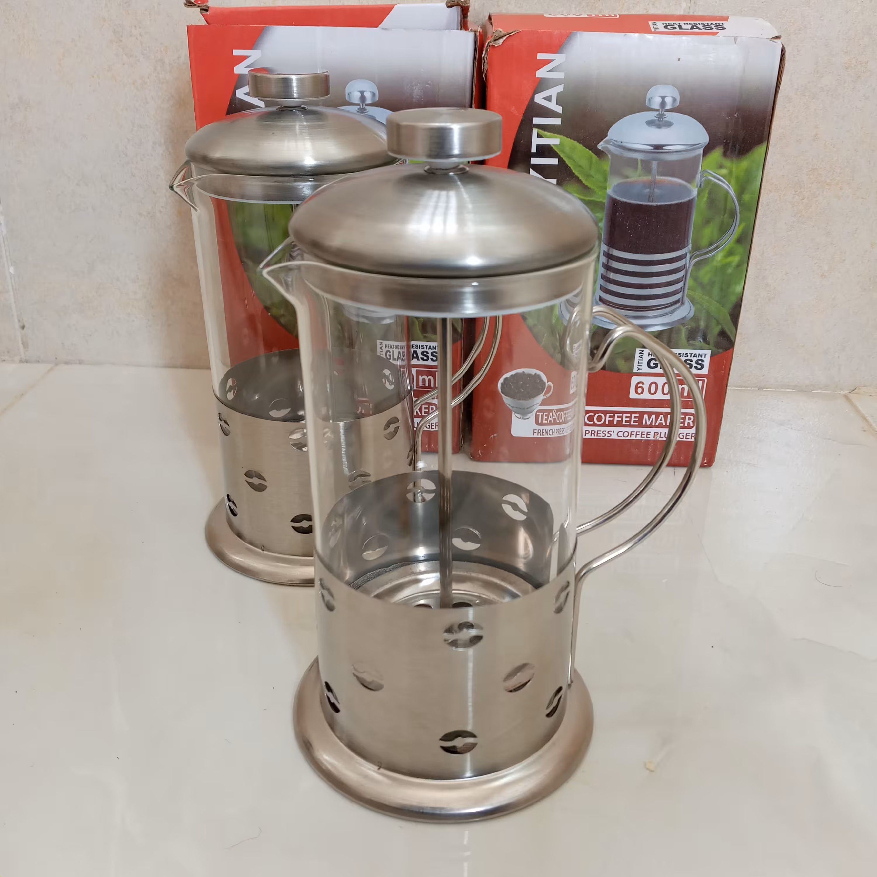 لیوان دمنوش شیشه ای فرچ پرس 600 میلی لیتری   