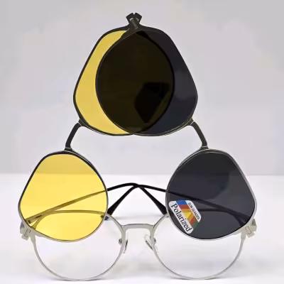 عینک طبی مگنتی کاوردار رنگ نقره ای اورجینال آلومنیوم تتانیوم