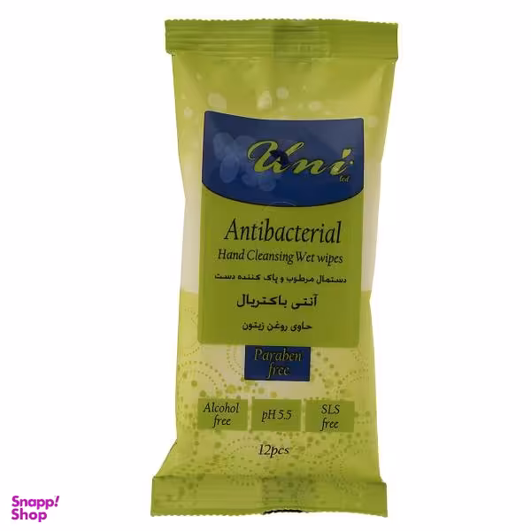 دستمال مرطوب دست یونی لد (Uni Led) مدل Antibacterial بسته 12 عددی