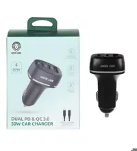 شارژر فندکی فست و PD سه پورت گرین لاین مدل GN2PD1QCLCCBL 50W همراه با کابل لایتنینگ