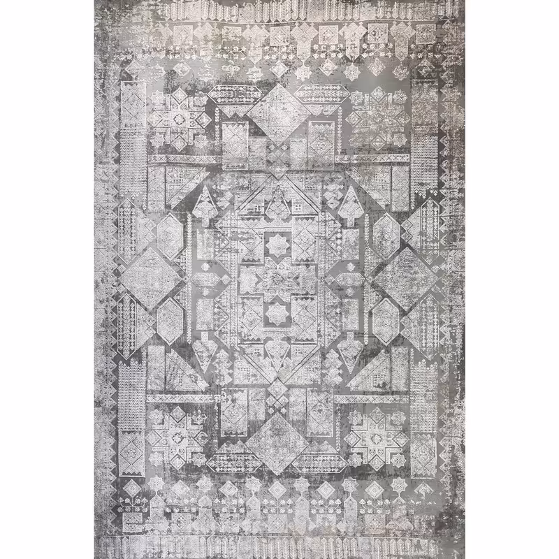 فرش 4متری فرش ماشینی طرح مراکشی فرش طرح مردن زمینه طوسی قالیچه طوسی چهار متری 