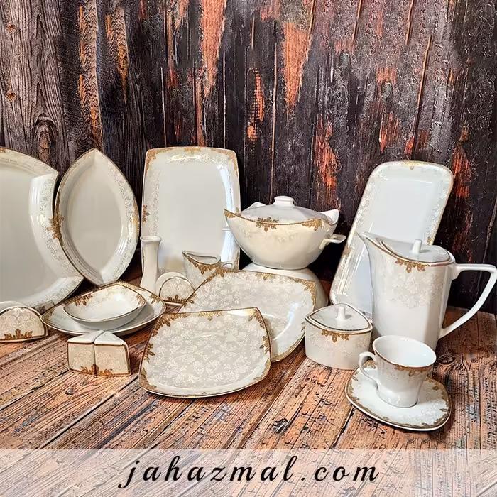 سرویس چینی پردیس طرح فرناز طلایی 105 پارچه کد 2066