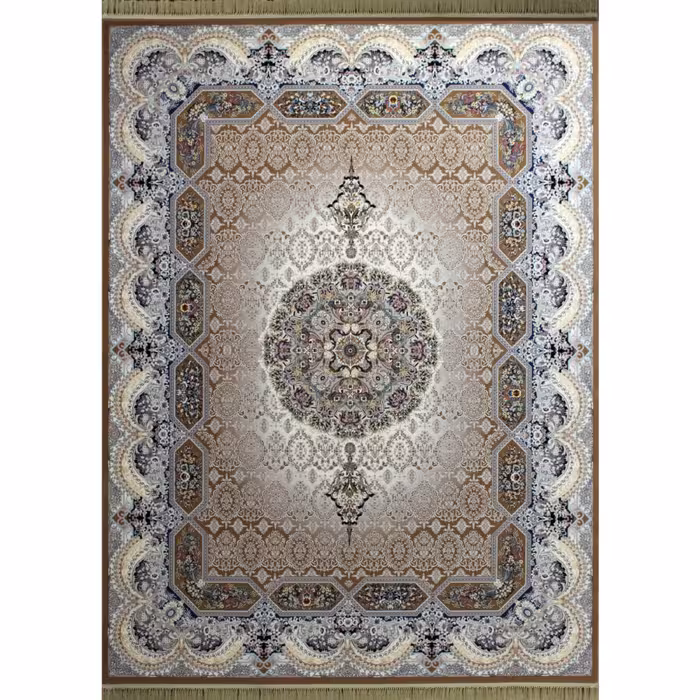 فرش ماشینی افرند 1200 شانه گل برجسته زمینه بژ کد 2229 (دوازده متری)