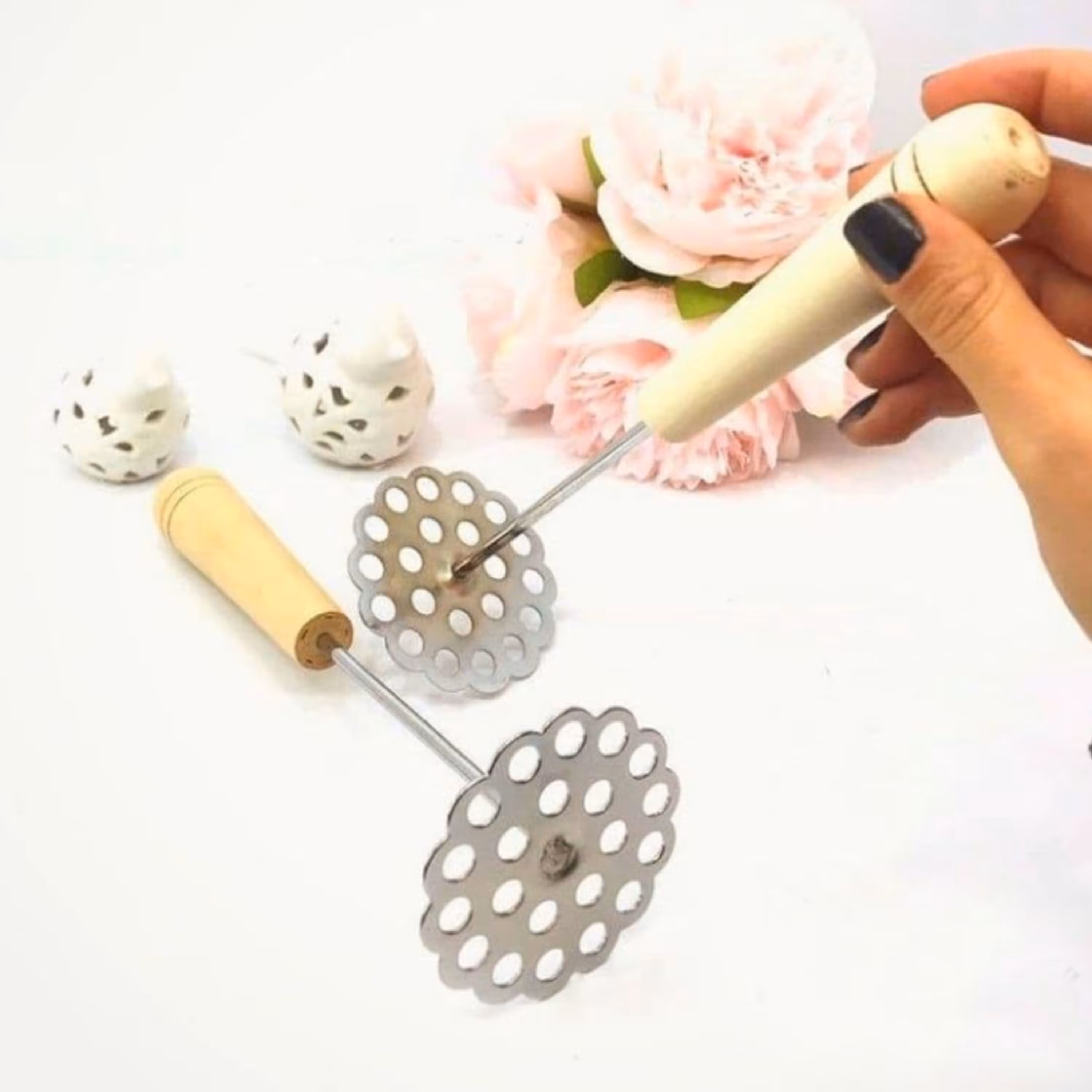 پوره کن سیب زمینی فلزی دسته چوب