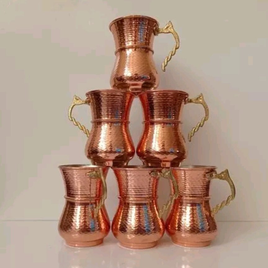 لیوان مسی طرح ترک دسته برنجی نانو شده 6عددی