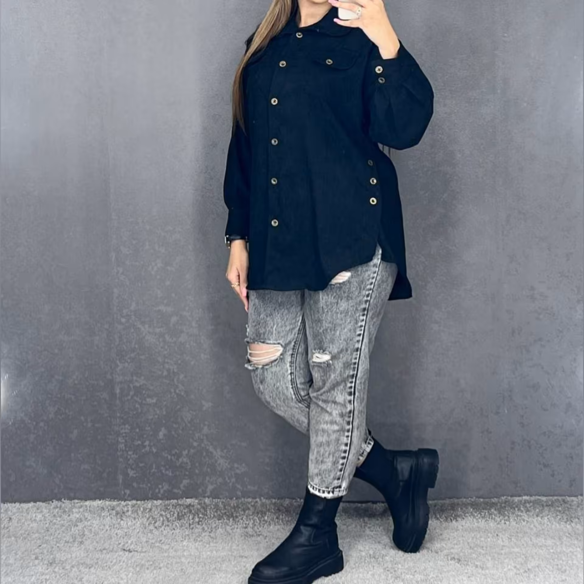 مانتو کوتاه زنانه جلو بسته بغل دکمه آستین مچی مخمل کبریتی درشت پاییزه ارسال رایگان قد 80