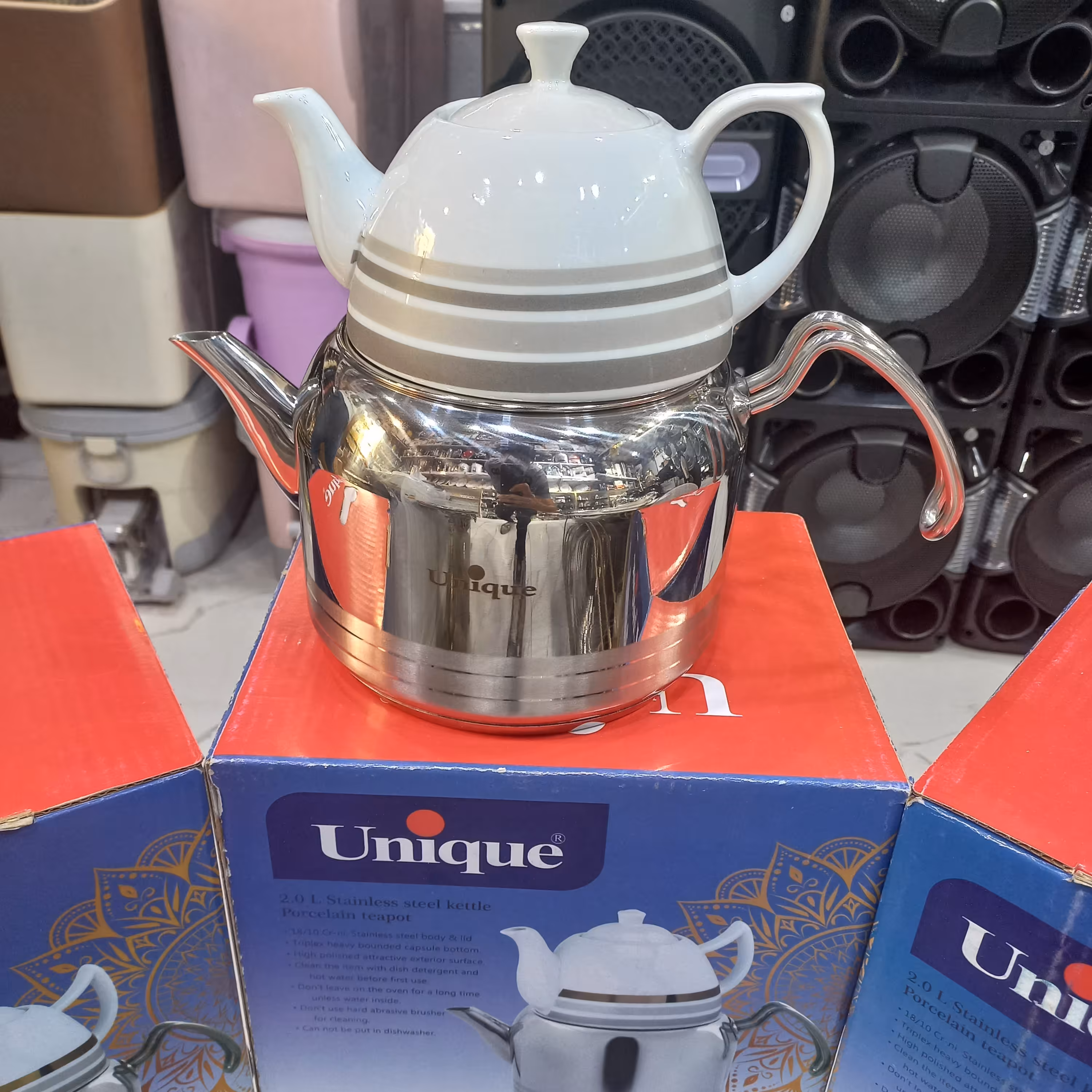 کتری قوری یونیک کف چدن دسته استیل 2نیم لیتری 