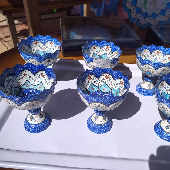 بستنی خوری (جام 6 عددی) مینا کاری ارسال رایگان جنس(مس)