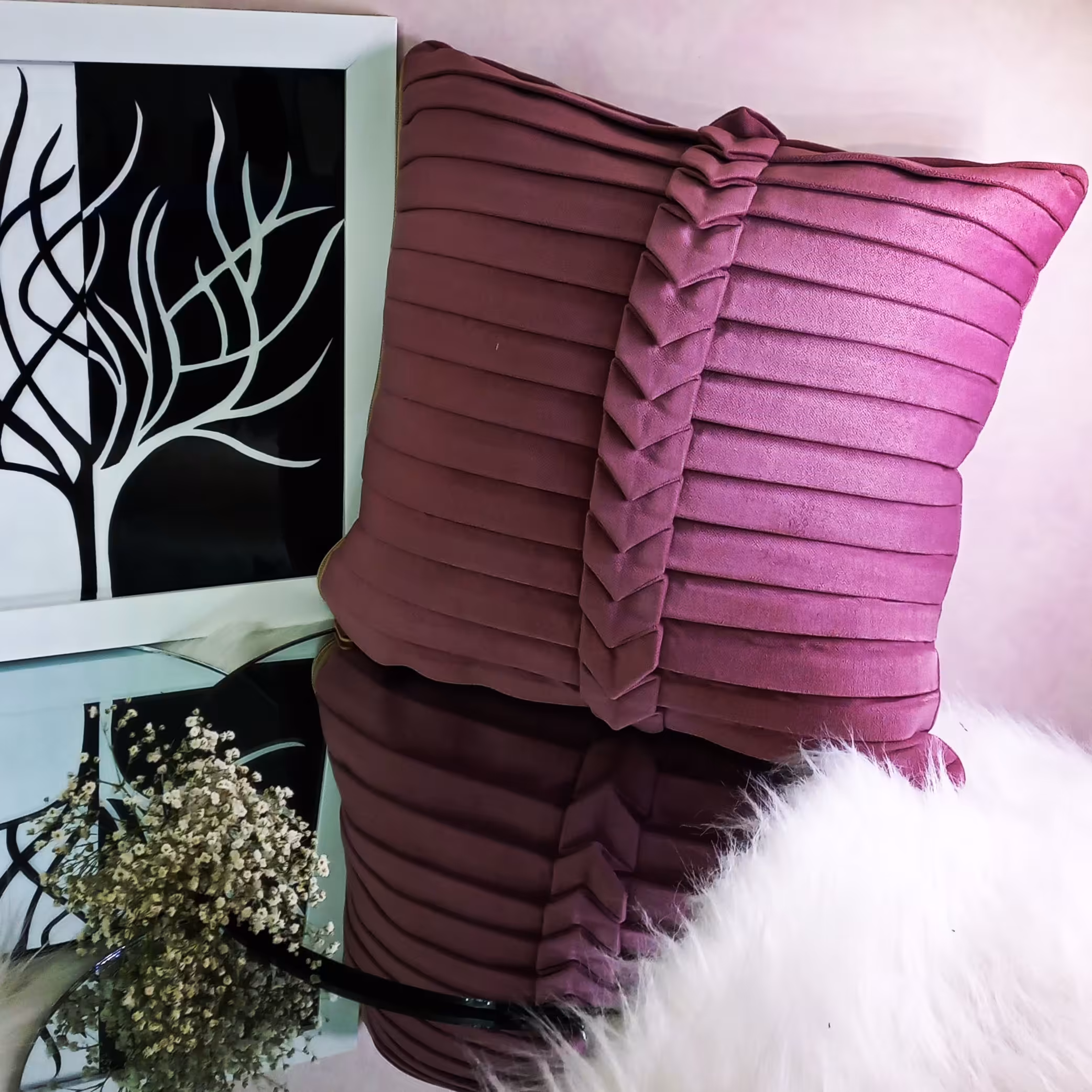 کوسن مخمل مبلی طرح گیسو  درسایز  40در 40 و 45در 45