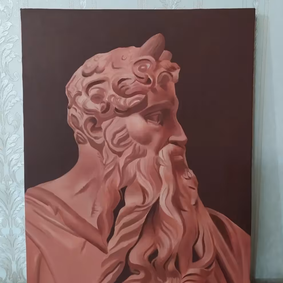 نقاشی رنگ روغن( نقاشی از مجسمه موسی اثر میکل آنژ)