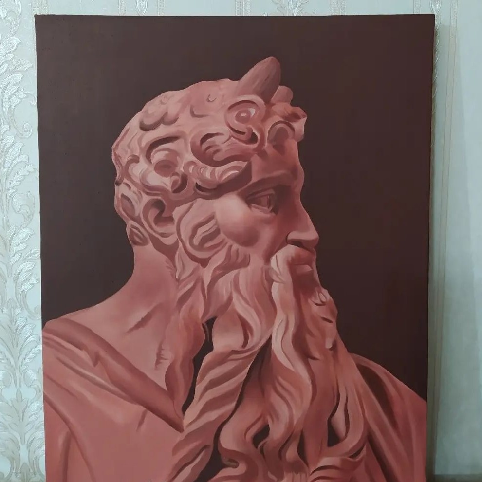 نقاشی رنگ روغن( نقاشی از مجسمه موسی اثر میکل آنژ)