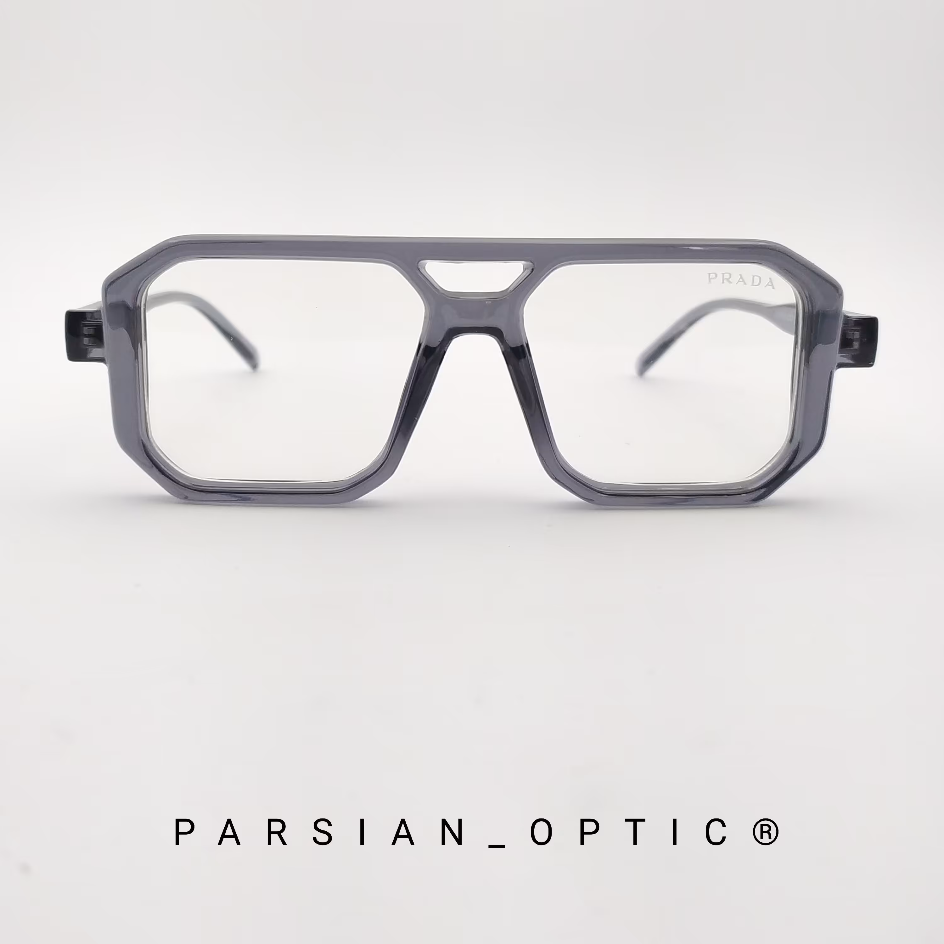 فریم عینک طبی PRADA شیشه بی رنگ فریم طوسی
