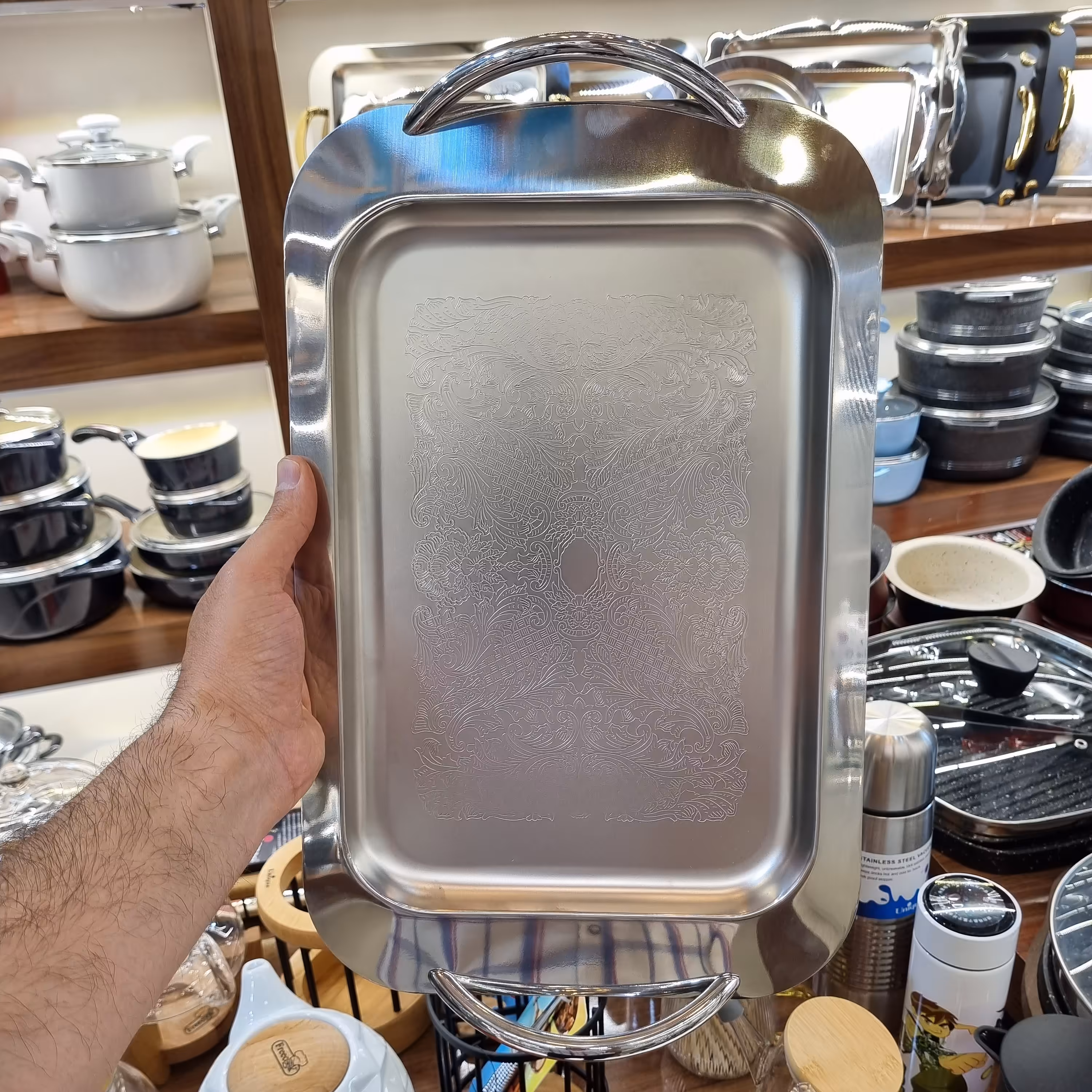 سینی پذیرایی مستطیل کوچک جاسمین دسته لوله