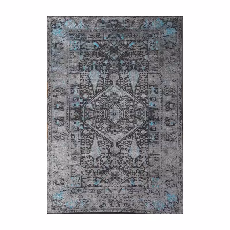 فرش ماشینی یک نیم متری طوسی آبی طرح پتینه مستطیل فرش ماشینی مدرن 