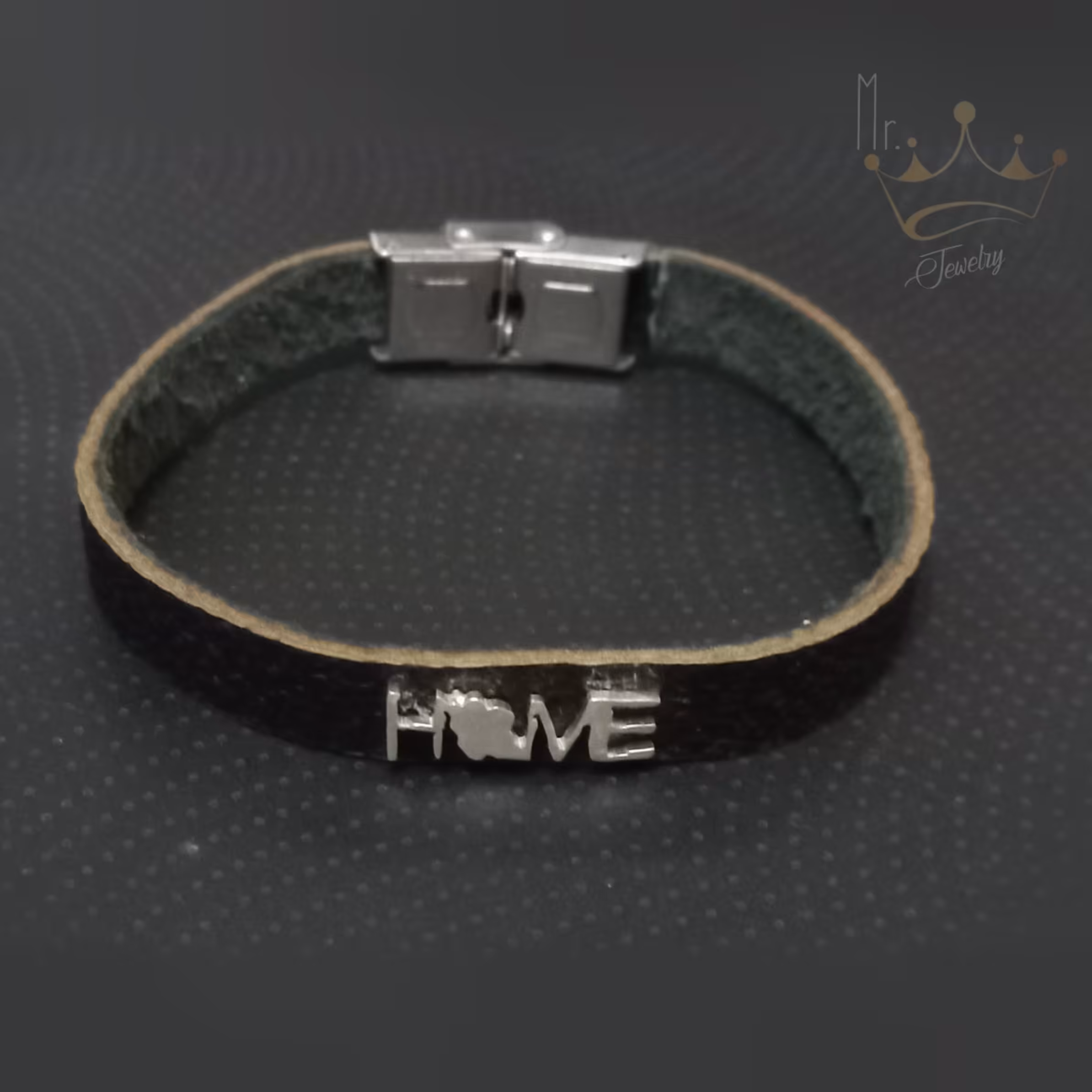 دستبند چرم و نقره HOME