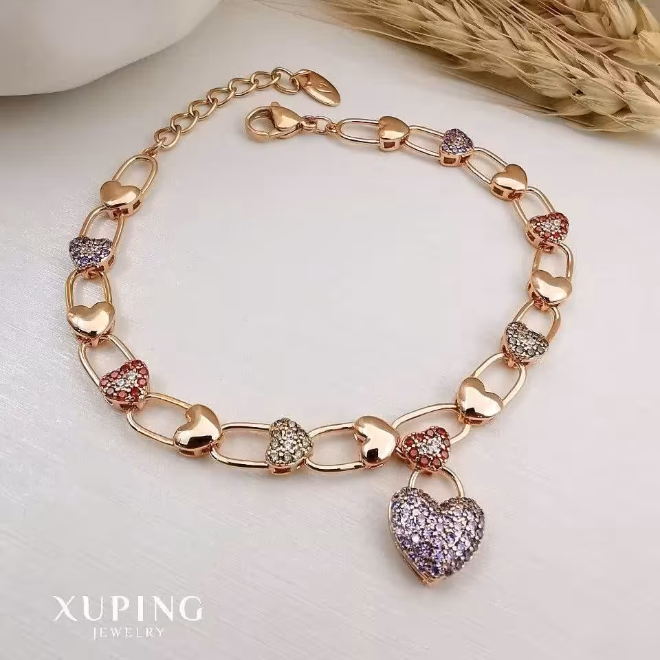 دستبند ژوپینگ مدل قلب سنجاقی نگین رنگی