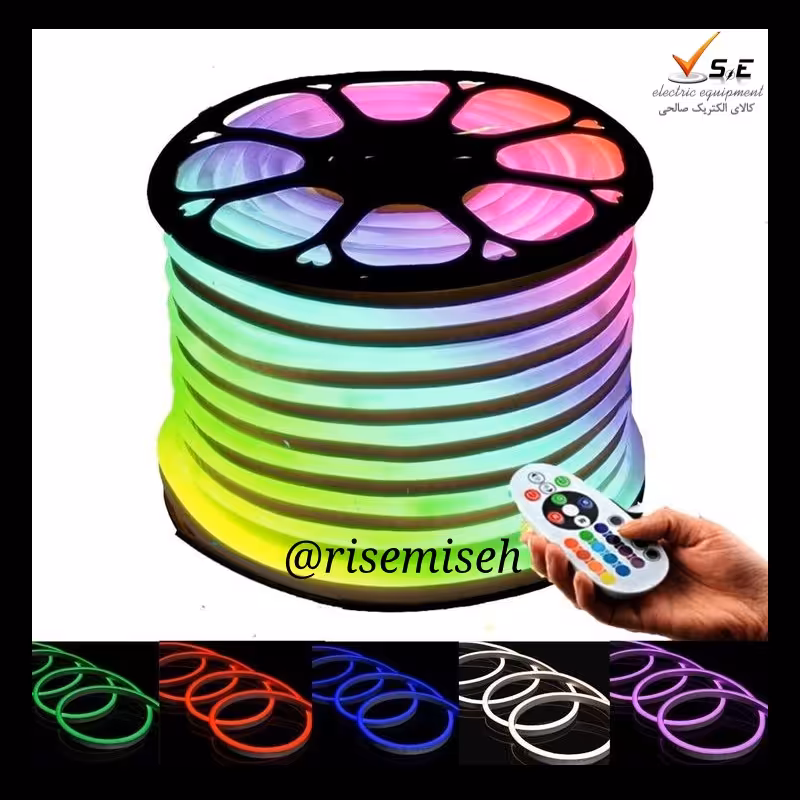 ریسه نئون فلکسی مینی فول کالر rgb ( مولتی کالر  ) 220 ولت حلقه 50 متری