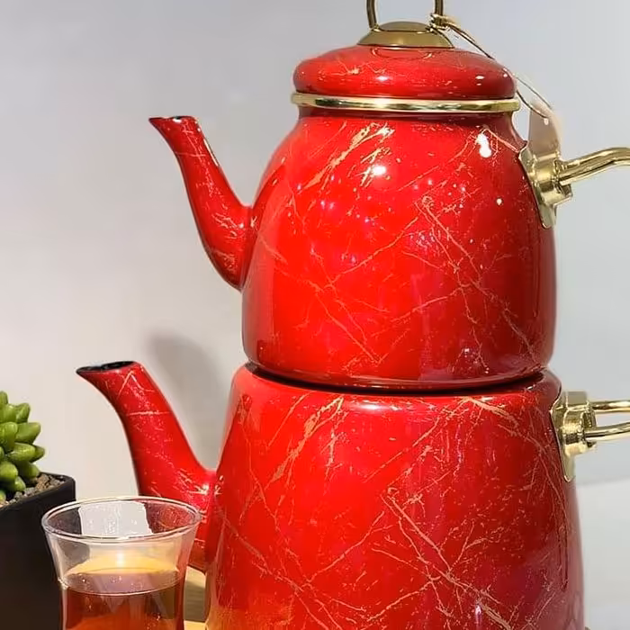 کتری قوری پاچی قرمز ماربل