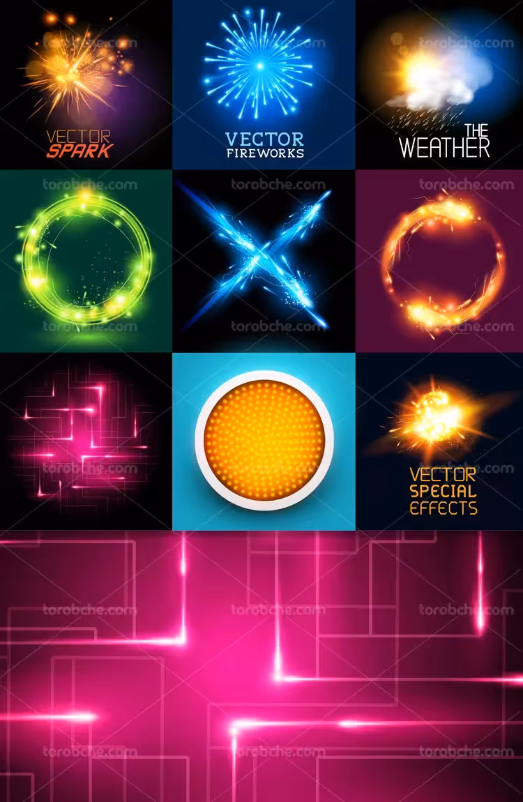 وکتور افکت های ویژه نورهای رنگی | گرافیک با طعم تربچه