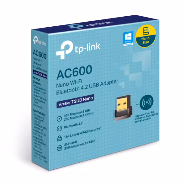 کارت شبکه وایرلس و بلوتوث AC600 تی پی لینک Archer T2UB Nano