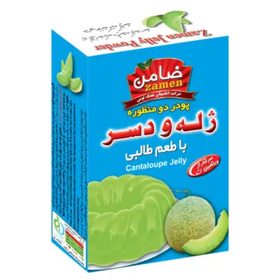 پودر ژله طالبی با ژلاتین صددرصد حلال گاوی و طعم دهنده طبیعی وواقعی باکیفیت 100گرمی ضامن