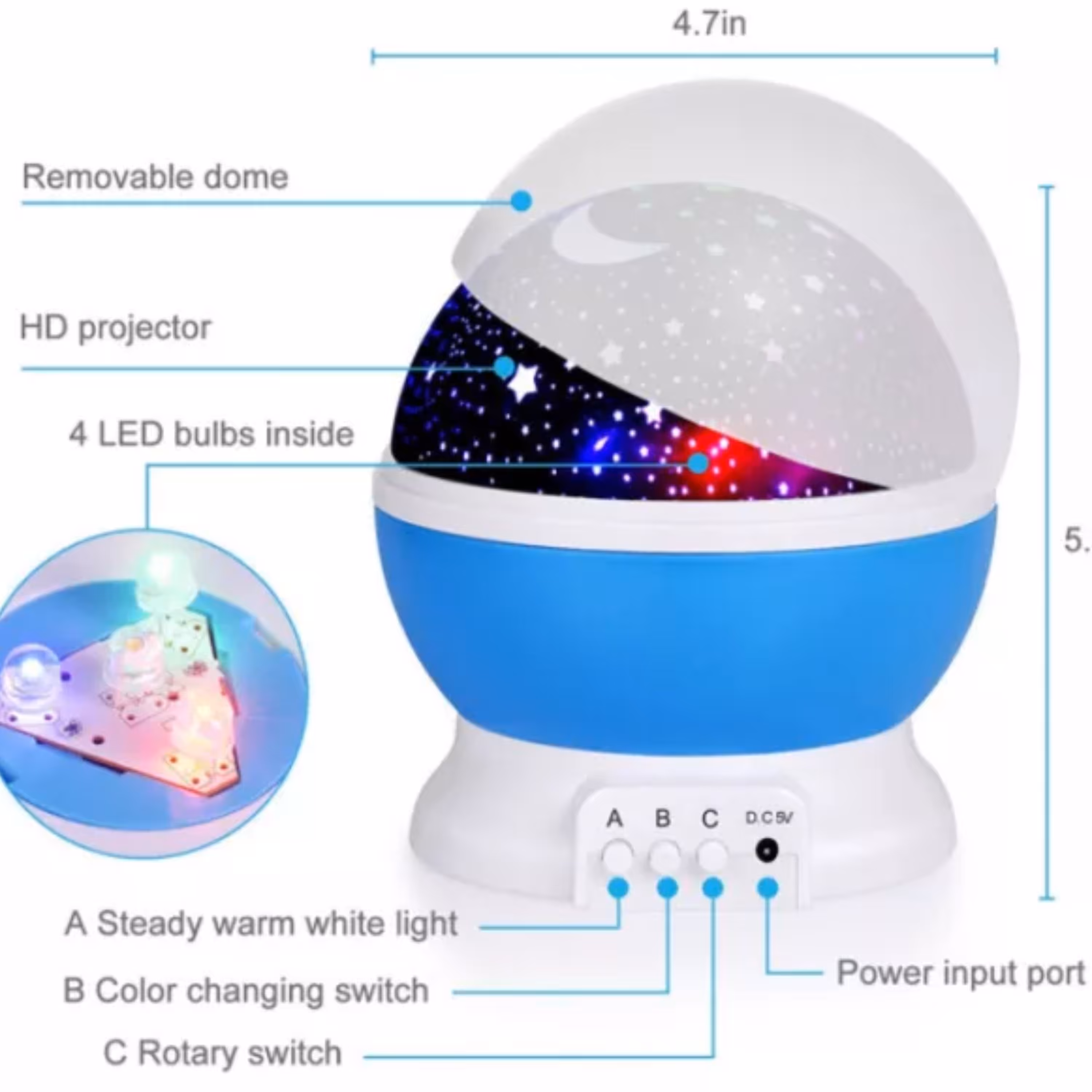 رقص نور لامپ پروجکشن چرخشی ستاره رویای ستاره لامپ شب خواب