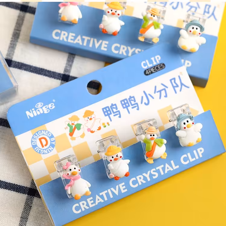 پک 4 عددی گیره کاغذ فانتزی طرح اردک جنس عروسک رزینی 