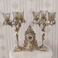 ساعت و شمعدان برنزی مدل فرشته سه شعله کد 418